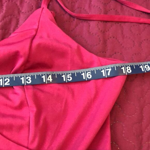 Venus XL magenta fuchsia ruched side mini dress adjustable tie straps . - Picture 5 of 6